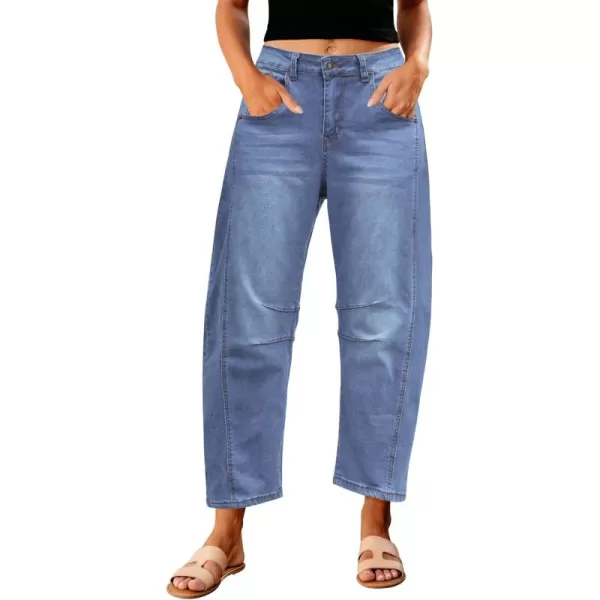GRAPENT Barrel Jeans for Women Trendy High Waisted Wide Leg Baggy Cropped Relax Fit Stretch Denim Trouser Ankle PantsMedium Blue