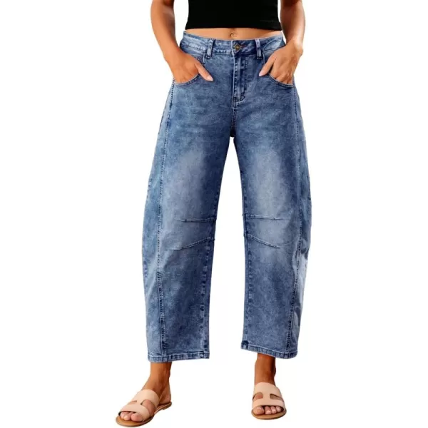 GRAPENT Barrel Jeans for Women Trendy High Waisted Wide Leg Baggy Cropped Relax Fit Stretch Denim Trouser Ankle PantsMidnight Blue