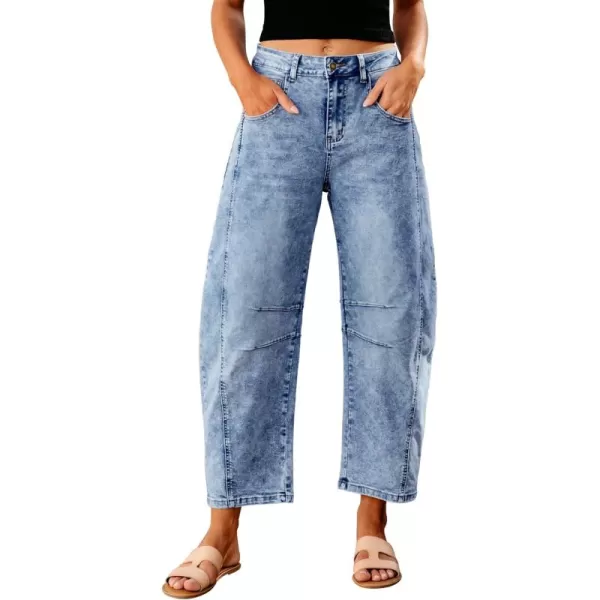GRAPENT Barrel Jeans for Women Trendy High Waisted Wide Leg Baggy Cropped Relax Fit Stretch Denim Trouser Ankle PantsReef Blue