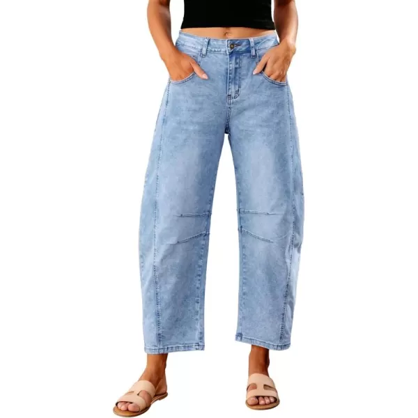 GRAPENT Barrel Jeans for Women Trendy High Waisted Wide Leg Baggy Cropped Relax Fit Stretch Denim Trouser Ankle PantsRoadnight Blue