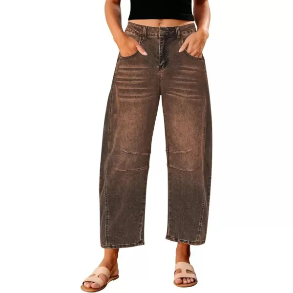 GRAPENT Barrel Jeans for Women Trendy High Waisted Wide Leg Baggy Cropped Relax Fit Stretch Denim Trouser Ankle PantsRoot Beer