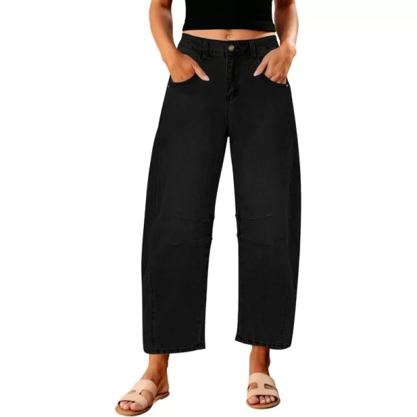 GRAPENT Barrel Jeans for Women Trendy High Waisted Wide Leg Baggy Cropped Relax Fit Stretch Denim Trouser Ankle PantsTrue Black
