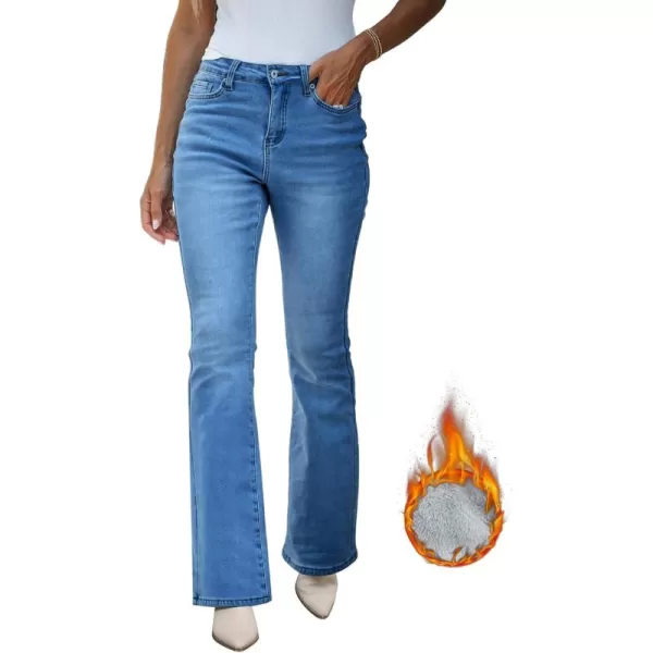 GRAPENT Bootcut Jeans for Women High Waist Stretchy Fleece Lined Pants Flare Jeans Denim Thermal Pants Winter ClothesClassic Blue