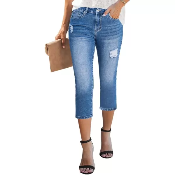 GRAPENT Capris Jeans for Women High Waisted Stretchy Ripped Skinny Denim Capri Pants Distressed Cropped Jeggings CasualMedium Blue