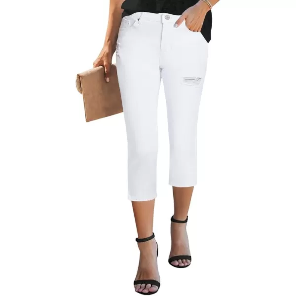 GRAPENT Capris Jeans for Women High Waisted Stretchy Ripped Skinny Denim Capri Pants Distressed Cropped Jeggings CasualWhite