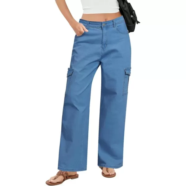 GRAPENT Cargo Jeans for Women Wide Leg Baggy High Waisted Jean Trousers Stretchy Denim Cargo Pants with Pockets Y2K
