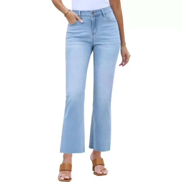 GRAPENT Flare Jeans for Women High Waisted Trendy Cropped Jeans Stretchy Denim Pants Raw Hem Ankle Trouser Jeans PocketsAiry Blue