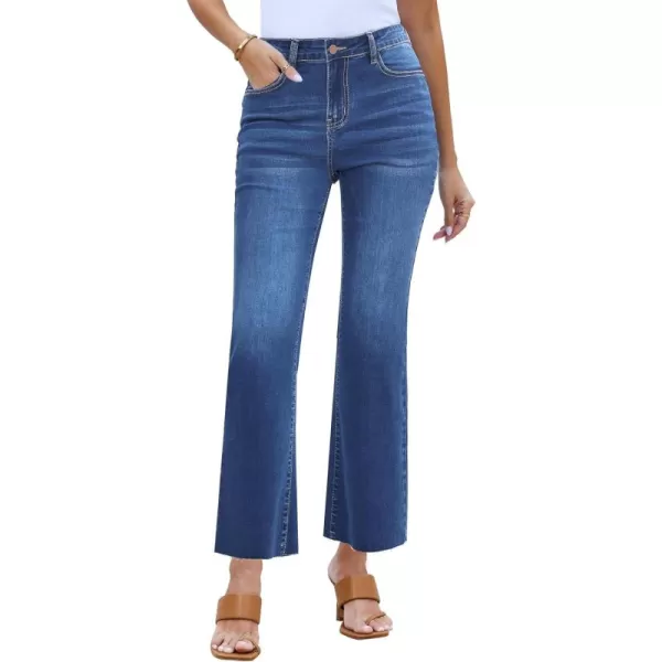 GRAPENT Flare Jeans for Women High Waisted Trendy Cropped Jeans Stretchy Denim Pants Raw Hem Ankle Trouser Jeans PocketsClassic Blue