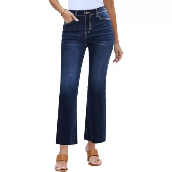 GRAPENT Flare Jeans for Women High Waisted Trendy Cropped Jeans Stretchy Denim Pants Raw Hem Ankle Trouser Jeans PocketsIndigo Skyblue