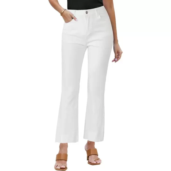 GRAPENT Flare Jeans for Women High Waisted Trendy Cropped Jeans Stretchy Denim Pants Raw Hem Ankle Trouser Jeans PocketsIvory White