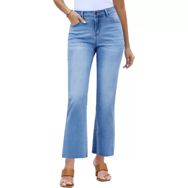GRAPENT Flare Jeans for Women High Waisted Trendy Cropped Jeans Stretchy Denim Pants Raw Hem Ankle Trouser Jeans PocketsMedium Blue