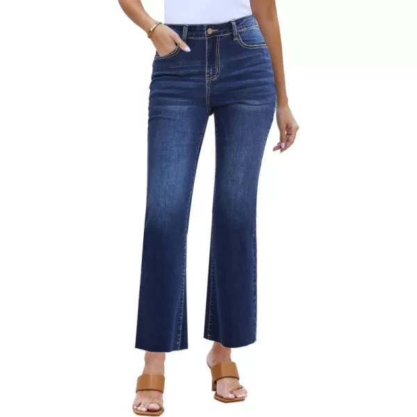 GRAPENT Flare Jeans for Women High Waisted Trendy Cropped Jeans Stretchy Denim Pants Raw Hem Ankle Trouser Jeans PocketsNightfall Blue
