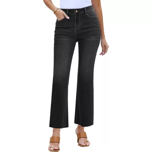 GRAPENT Flare Jeans for Women High Waisted Trendy Cropped Jeans Stretchy Denim Pants Raw Hem Ankle Trouser Jeans PocketsWashed Black