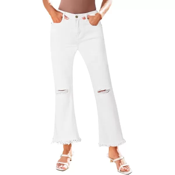 GRAPENT Flare Jeans for Women Trendy High Waisted Cropped Ripped Jeans Wide Leg Stretchy Denim Ankle Pants Raw Hem JeansIvory White