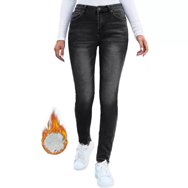 GRAPENT Fleece Lined Leggings Womens Skinny Jeans High Waisted Thermal Jeggings Winter Stretch Denim Pants WarmFaded Black
