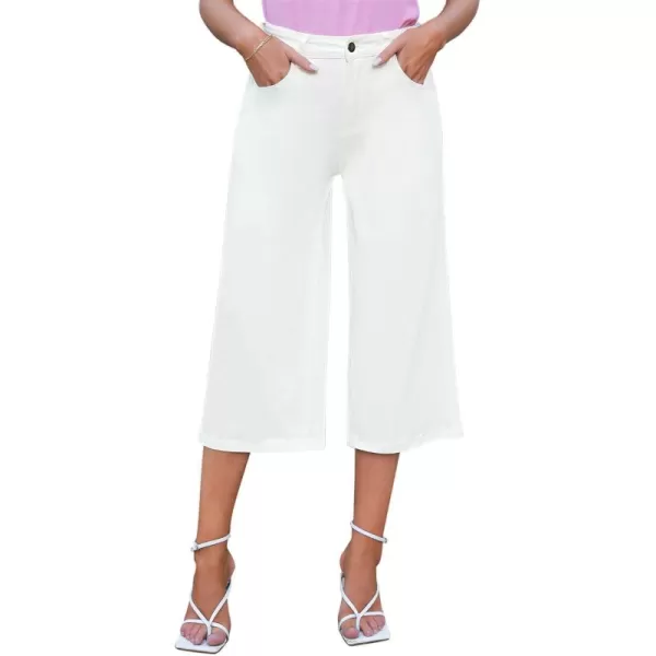 GRAPENT Jean Capris for Women Wide Leg Jeans High Waisted Crop Denim Capri Pants Stretchy BaggyBrilliant White
