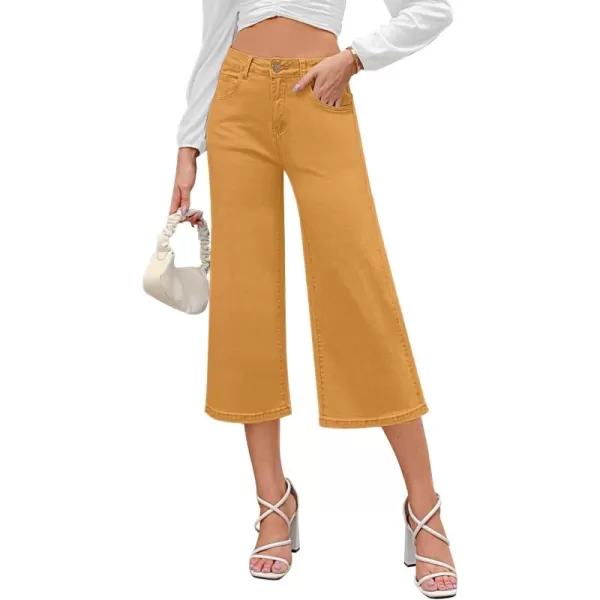 GRAPENT Jean Capris for Women Wide Leg Jeans High Waisted Crop Denim Capri Pants Stretchy BaggyCadmium Yellow