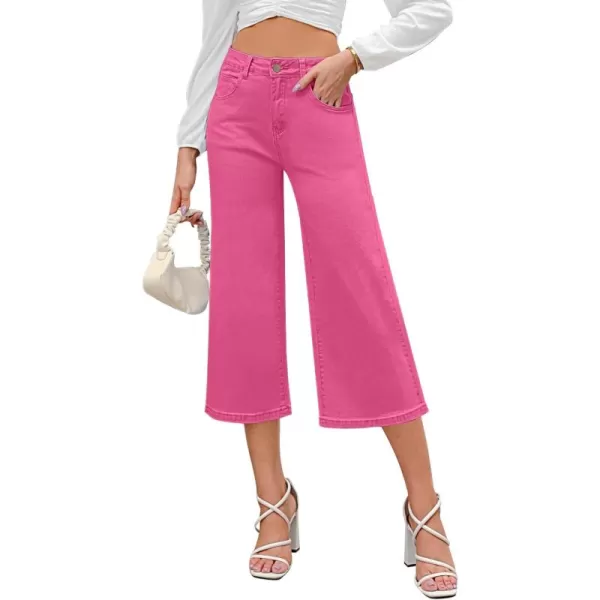 GRAPENT Jean Capris for Women Wide Leg Jeans High Waisted Crop Denim Capri Pants Stretchy BaggyMagenta Pink