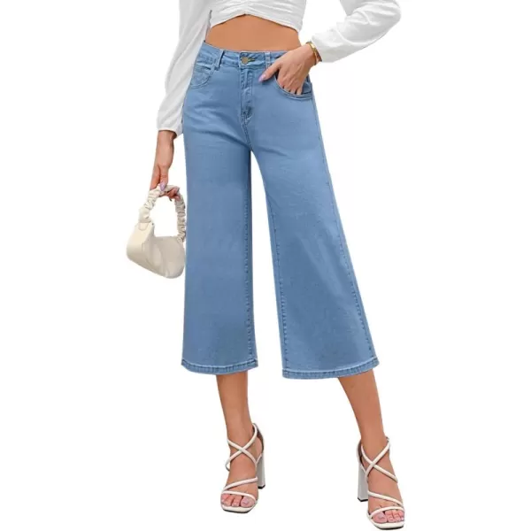 GRAPENT Jean Capris for Women Wide Leg Jeans High Waisted Crop Denim Capri Pants Stretchy BaggyRoadknight Blue