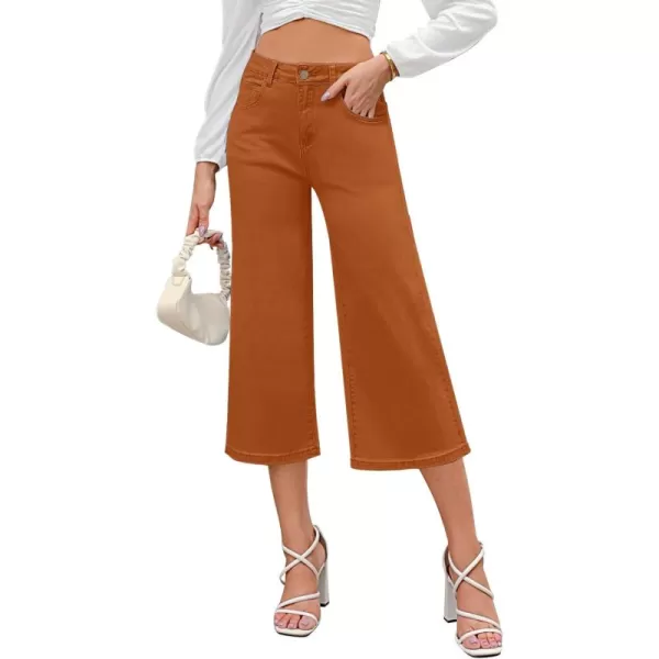 GRAPENT Jean Capris for Women Wide Leg Jeans High Waisted Crop Denim Capri Pants Stretchy BaggyRust