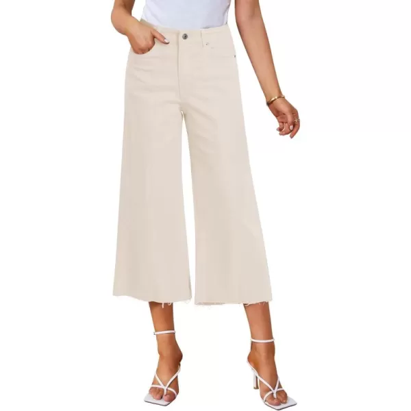 GRAPENT Jean Capris for Women Wide Leg Jeans High Waisted Seamed Front Raw Hem Denim Capri Pants StretchyButtercream