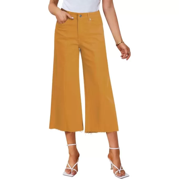 GRAPENT Jean Capris for Women Wide Leg Jeans High Waisted Seamed Front Raw Hem Denim Capri Pants StretchyGolden Orange