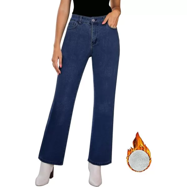GRAPENT Jeans for Women Fleece Lined Pants High Waisted Stretchy Denim Straight Leg Baggy Jeans Sherpa Warm Winter ClothesLapis Storm