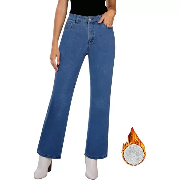 GRAPENT Jeans for Women Fleece Lined Pants High Waisted Stretchy Denim Straight Leg Baggy Jeans Sherpa Warm Winter ClothesMonaco Blue