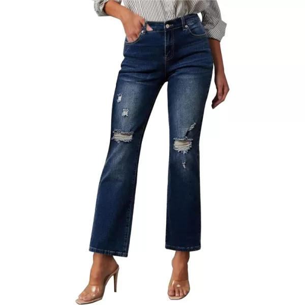 GRAPENT Jeans for Women High Waisted Distressed Straight Leg Ripped Jeans Stretchy Denim Pants Western Outfit 90sCobalt Night Blue