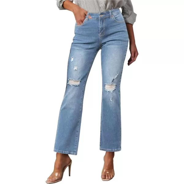 GRAPENT Jeans for Women High Waisted Distressed Straight Leg Ripped Jeans Stretchy Denim Pants Western Outfit 90sCool Blue