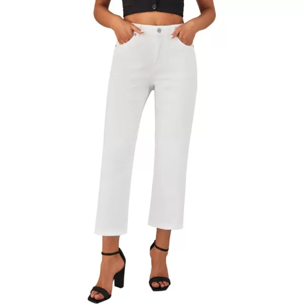 GRAPENT Jeans for Women Trendy High Waisted Baggy Straight Leg Stretchy Denim Ankle Pants Cropped Jeans with PocketsCream White