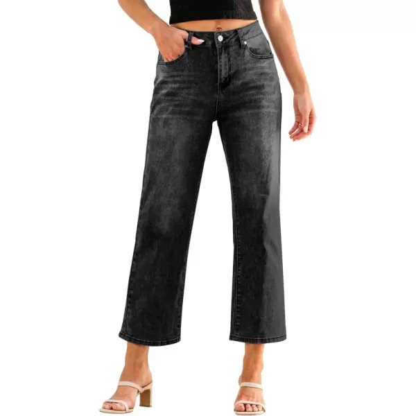 GRAPENT Jeans for Women Trendy High Waisted Baggy Straight Leg Stretchy Denim Ankle Pants Cropped Jeans with PocketsFaded Black