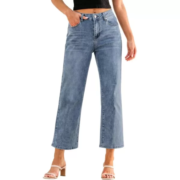 GRAPENT Jeans for Women Trendy High Waisted Baggy Straight Leg Stretchy Denim Ankle Pants Cropped Jeans with PocketsLapis Blue