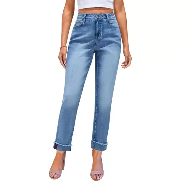 GRAPENT Jeans for Women Trendy High Waisted Slim Straight Leg Mom Jeans Stretchy Denim Pants Trouser Jeans with PocketsMedium Blue