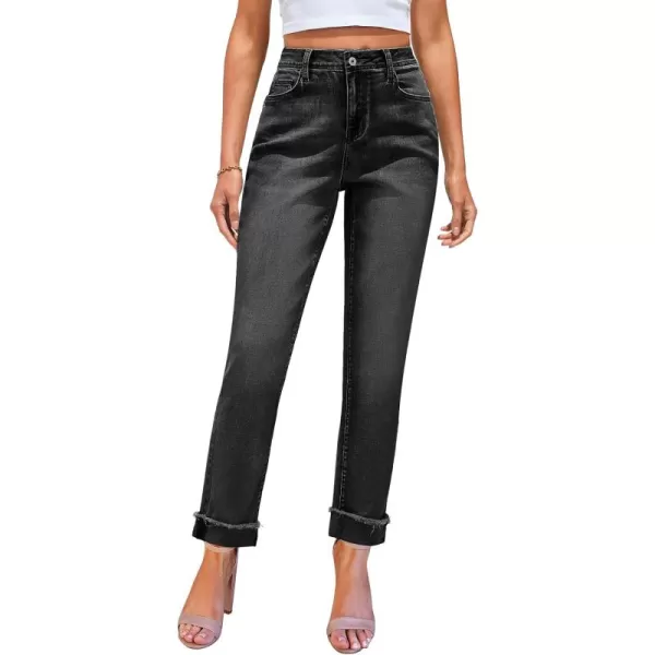 GRAPENT Jeans for Women Trendy High Waisted Slim Straight Leg Mom Jeans Stretchy Denim Pants Trouser Jeans with PocketsWashed Black
