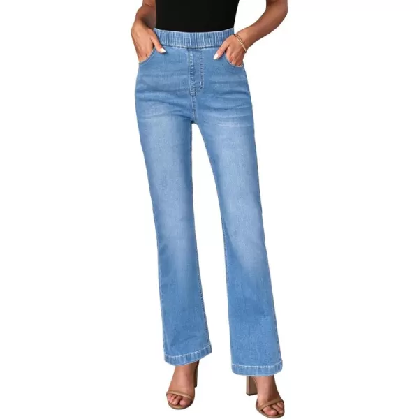 GRAPENT Pull On Jeans for Women High Waisted Stretchy Flare Elastic Waist Bootcut Denim Pants Boot Cut JeanLakeside Blue