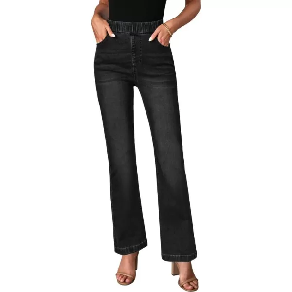 GRAPENT Pull On Jeans for Women High Waisted Stretchy Flare Elastic Waist Bootcut Denim Pants Boot Cut JeanWashed Black