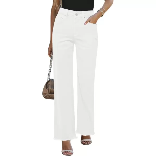 GRAPENT Straight Leg Jeans for Women High Waisted Stretchy Frayed Raw Hem Loose Denim Pants Casual Baggy Jean TrousersOffwhite