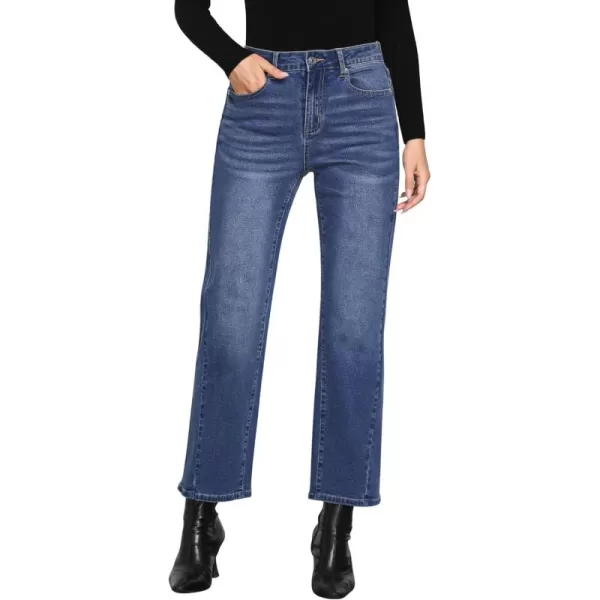 GRAPENT Straight Leg Jeans for Women High Waisted Trendy Ankle Length Forward Seams Stretchy Denim Pants Baggy JeansClassic Blue
