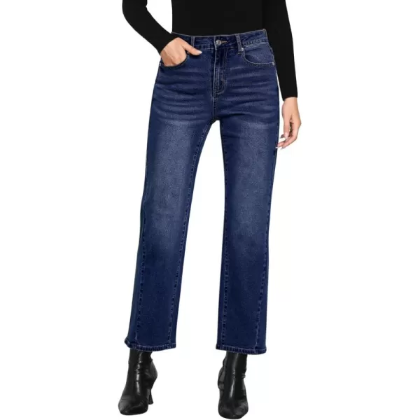 GRAPENT Straight Leg Jeans for Women High Waisted Trendy Ankle Length Forward Seams Stretchy Denim Pants Baggy JeansDark Blue