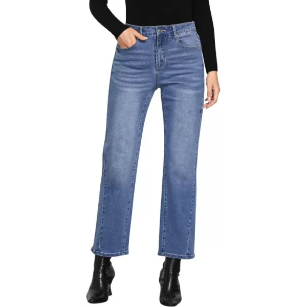 GRAPENT Straight Leg Jeans for Women High Waisted Trendy Ankle Length Forward Seams Stretchy Denim Pants Baggy JeansMedium Blue