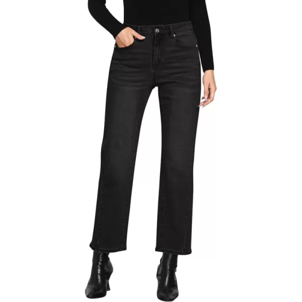 GRAPENT Straight Leg Jeans for Women High Waisted Trendy Ankle Length Forward Seams Stretchy Denim Pants Baggy JeansWashed Black