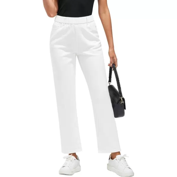 GRAPENT Straight Leg Jeans for Women Trendy Pull On High Waisted Cropped Elastic Waist Stretchy Denim Pants Ankle JeansCream White
