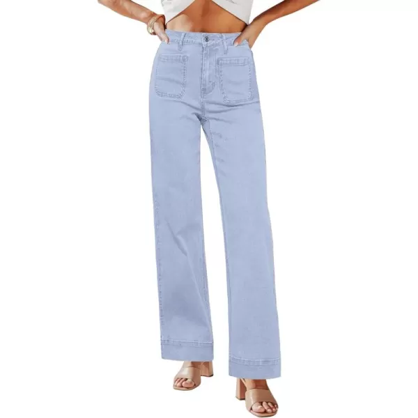 GRAPENT Wide Leg Jeans for Women High Waisted Flare Trendy Stretchy Denim Pants Duo Pockets Trouser JeansRoadnight Blue