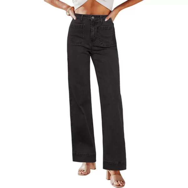 GRAPENT Wide Leg Jeans for Women High Waisted Flare Trendy Stretchy Denim Pants Duo Pockets Trouser JeansWashed Black