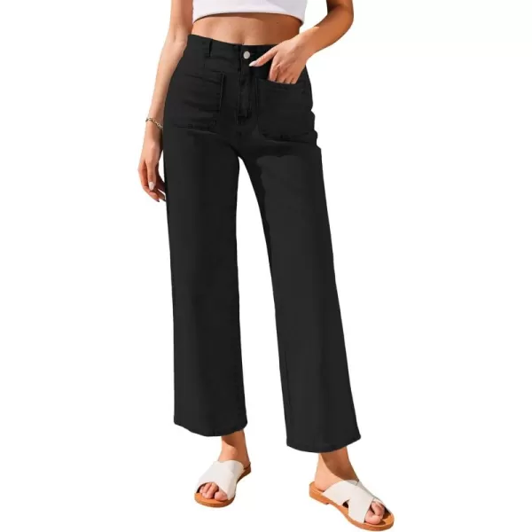GRAPENT Wide Leg Jeans for Women High Waisted Straight Leg Stretchy Cropped Denim Pants with Pockets Jean TrousersWashed Black