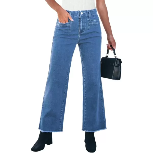 GRAPENT Wide Leg Jeans for Women High Waisted Trendy Jeans Denim Pants Stretchy Baggy with PocketsMedium Blue