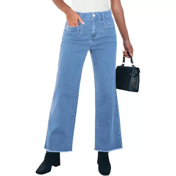 GRAPENT Wide Leg Jeans for Women High Waisted Trendy Jeans Denim Pants Stretchy Baggy with PocketsRoadknight Blue