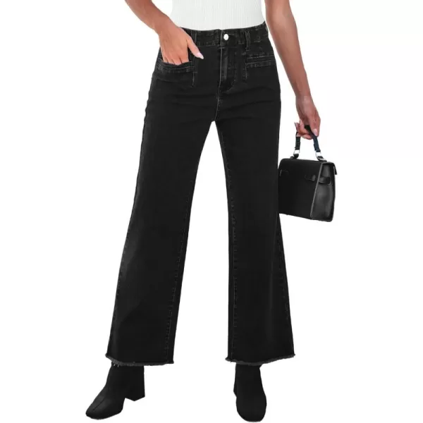 GRAPENT Wide Leg Jeans for Women High Waisted Trendy Jeans Denim Pants Stretchy Baggy with PocketsWashed Black