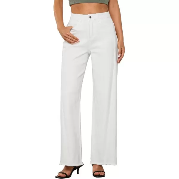 GRAPENT Wide Leg Jeans for Women High Waisted Trendy Strechy Denim Pants Side Seam Frayed Hem Baggy Work Trouser JeansCream White